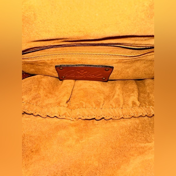 Patricia Nash LUZILLE orange and tan boho India leather backpack shoulder bag - Picture 7 of 11